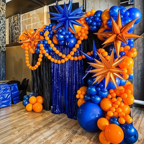 Saxuxu 102-Piece Orange and Blue Balloon Arch Garland Kit with Star Foil Balloons for Birthday, Graduation, Baby Shower Decorations