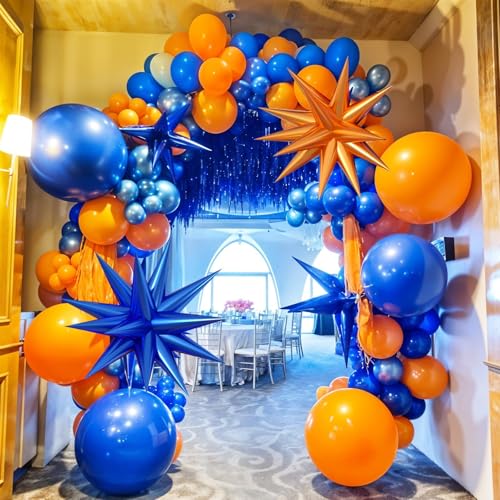 Saxuxu 102-Piece Orange and Blue Balloon Arch Garland Kit with Star Foil Balloons for Birthday, Graduation, Baby Shower Decorations