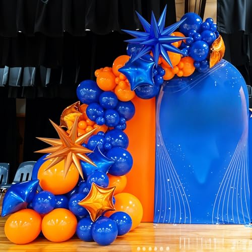 Saxuxu 102-Piece Orange and Blue Balloon Arch Garland Kit with Star Foil Balloons for Birthday, Graduation, Baby Shower Decorations
