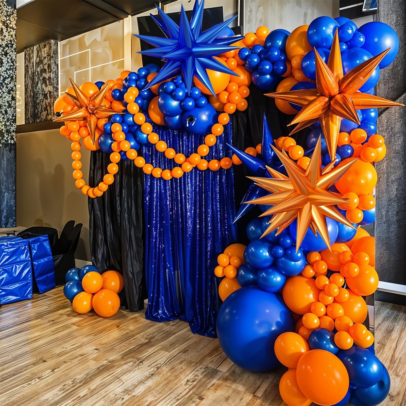 Saxuxu 102-Piece Orange and Blue Balloon Arch Garland Kit with Star Foil Balloons for Birthday, Graduation, Baby Shower Decorations