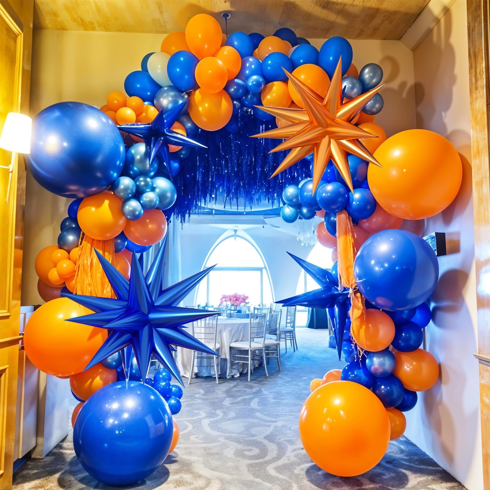 Saxuxu 102-Piece Orange and Blue Balloon Arch Garland Kit with Star Foil Balloons for Birthday, Graduation, Baby Shower Decorations