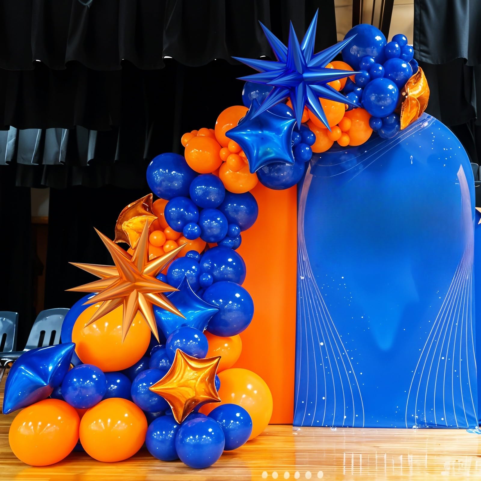 Saxuxu 102-Piece Orange and Blue Balloon Arch Garland Kit with Star Foil Balloons for Birthday, Graduation, Baby Shower Decorations