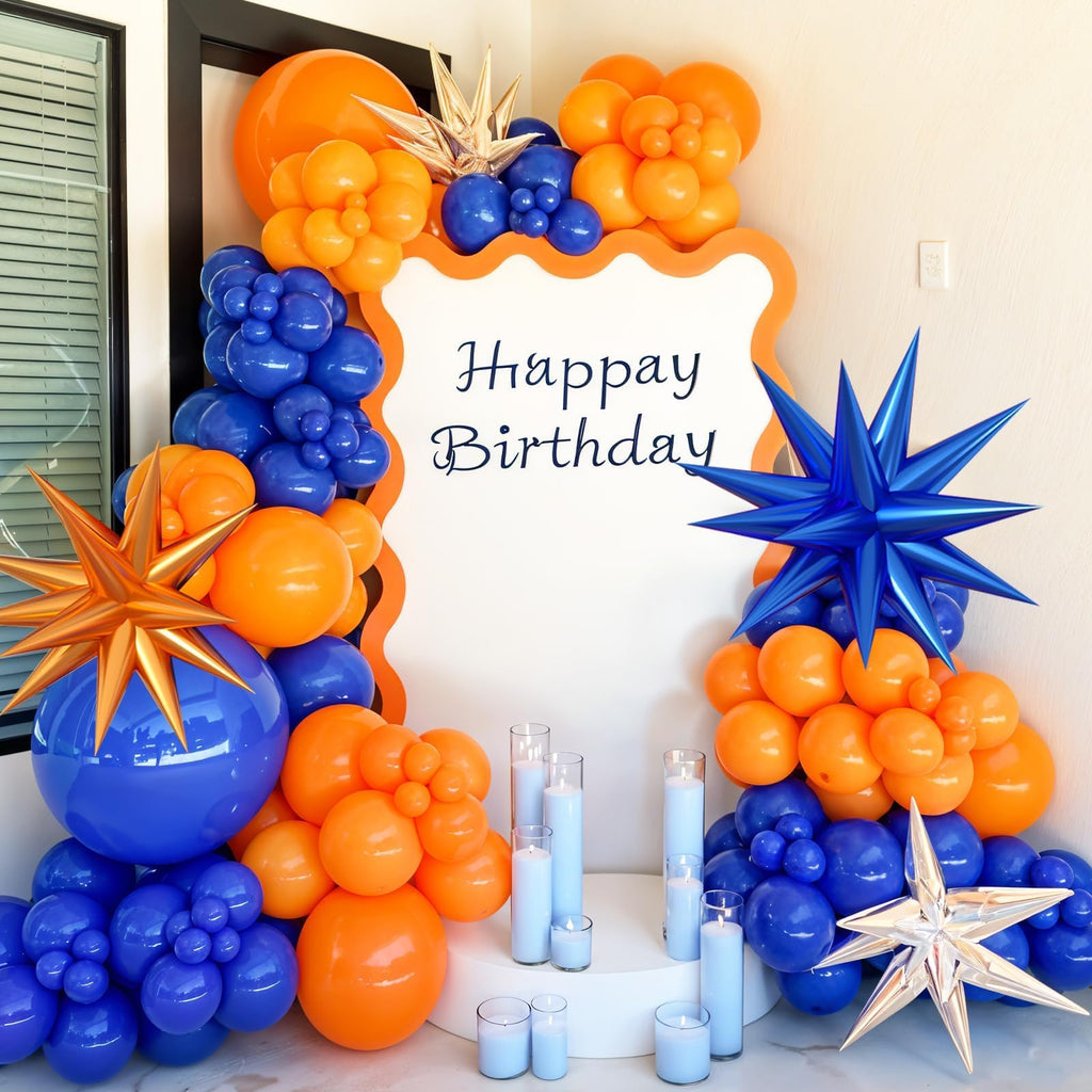 Saxuxu 102-Piece Orange and Blue Balloon Arch Garland Kit with Star Foil Balloons for Birthday, Graduation, Baby Shower Decorations