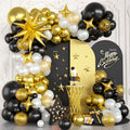 Saxuxu Black White Gold Balloon Arch Kit – 123 Pieces with Foil Stars and Confetti Balloons