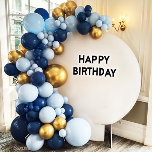 Saxuxu Blue and Gold Balloon Arch Kit – 128 Pieces for Birthday, Wedding & Party Decor
