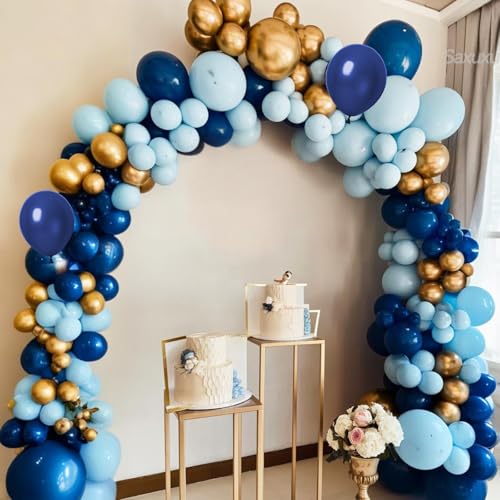 Saxuxu Blue and Gold Balloon Arch Kit – 128 Pieces for Birthday, Wedding & Party Decor