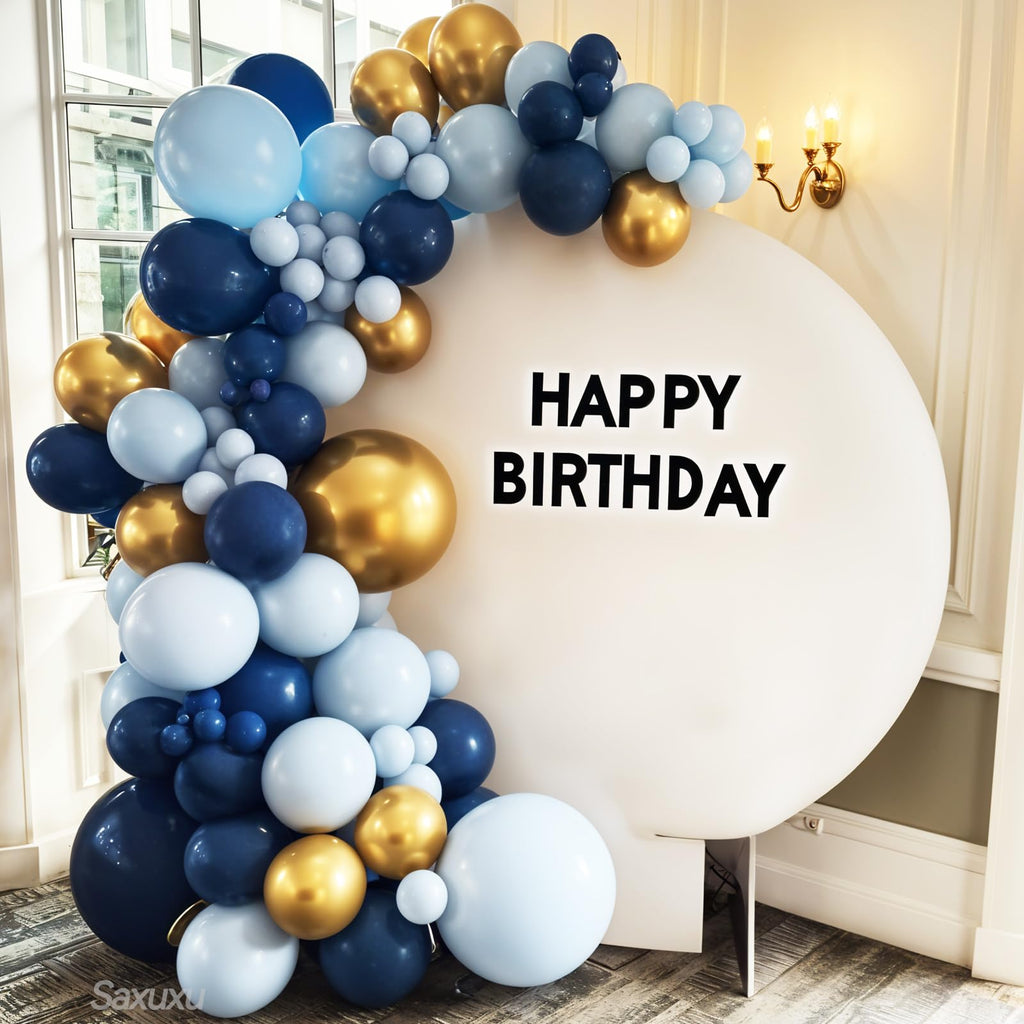 Saxuxu Blue and Gold Balloon Arch Kit – 128 Pieces for Birthday, Wedding & Party Decor