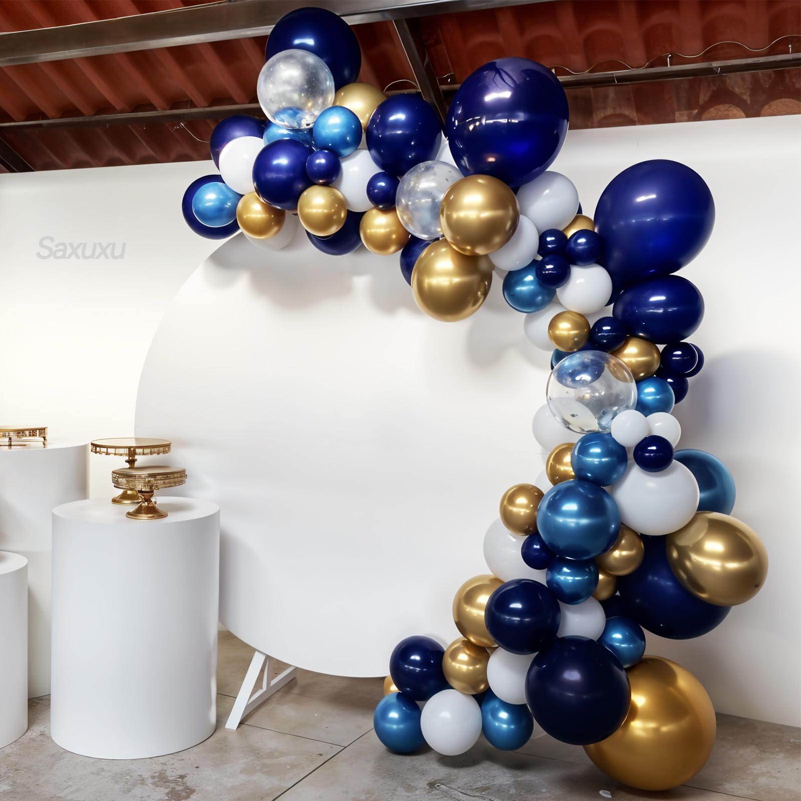Saxuxu Blue and Gold Balloon Arch Kit – 128 Pieces for Birthday, Wedding & Party Decor