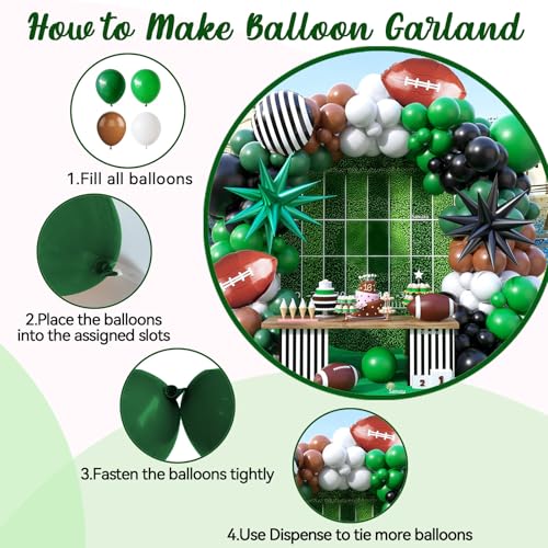 Saxuxu Football Balloon Arch Kit - 102 Balloons in Dark Green, Brown, White, Black for Sport Birthday Party Decor