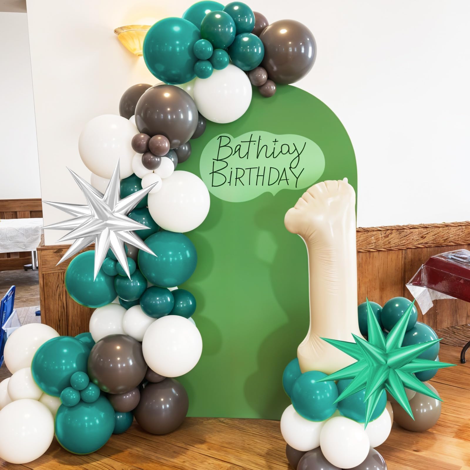 Saxuxu Football Balloon Arch Kit - 102 Balloons in Dark Green, Brown, White, Black for Sport Birthday Party Decor