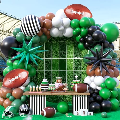 Saxuxu Football Balloon Arch Kit - 102 Balloons in Dark Green, Brown, White, Black for Sport Birthday Party Decor