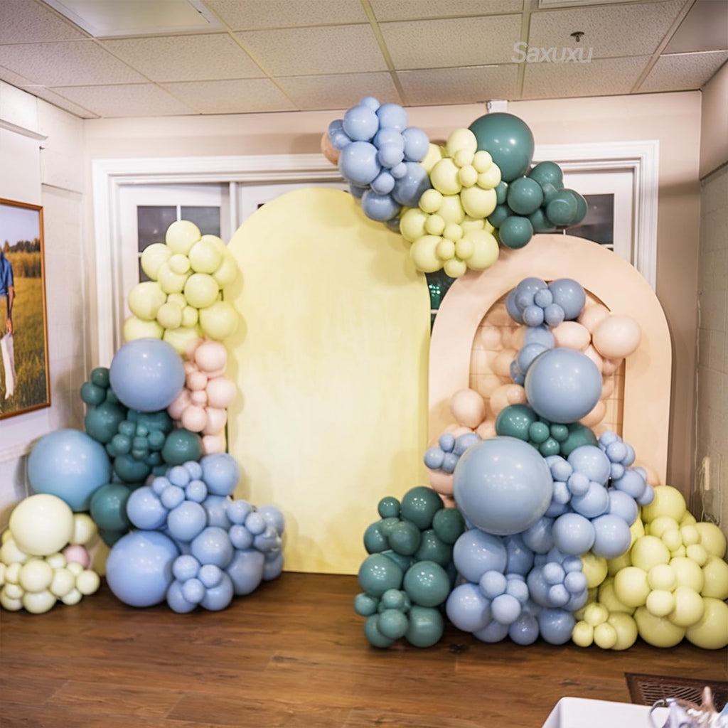 Saxuxu Pastel Green Blue Yellow Balloon Arch Kit – 129-Piece Macaron Texture Bee Theme Party Decorations