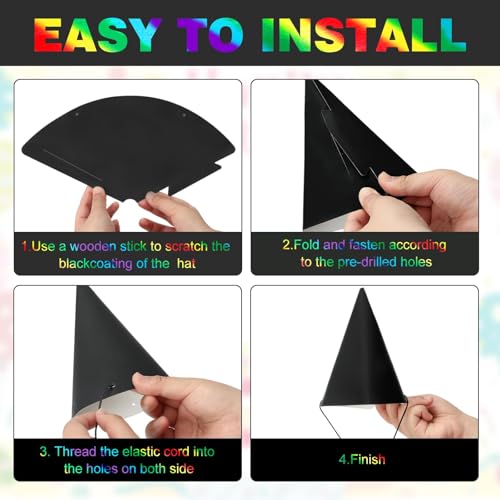 SAYAYA 72-Piece Rainbow Scratch Party Hats Bulk - DIY Birthday Cone Hats for Kids and Adults