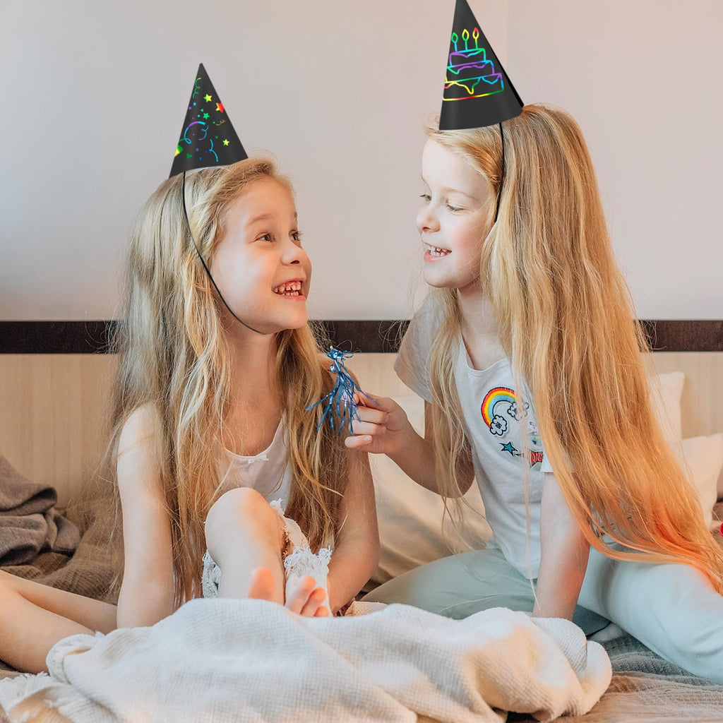 SAYAYA 72-Piece Rainbow Scratch Party Hats Bulk - DIY Birthday Cone Hats for Kids and Adults