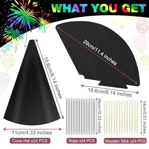 SAYAYA 72-Piece Rainbow Scratch Party Hats Bulk - DIY Birthday Cone Hats for Kids and Adults