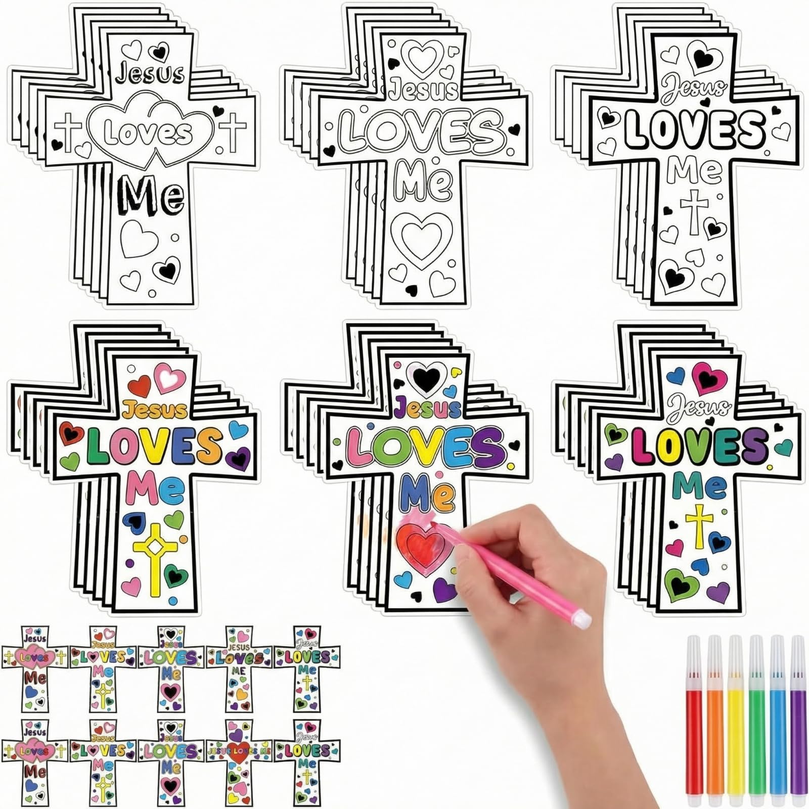 Saysurey Christian Cross Magnet Craft Kit for Kids - 30 DIY Color Your Own Jesus Loves Me Ornaments for Sunday School & VBS