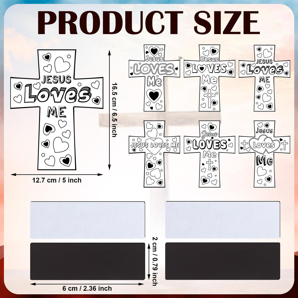 Saysurey Christian Cross Magnet Craft Kit for Kids - 30 DIY Color Your Own Jesus Loves Me Ornaments for Sunday School & VBS