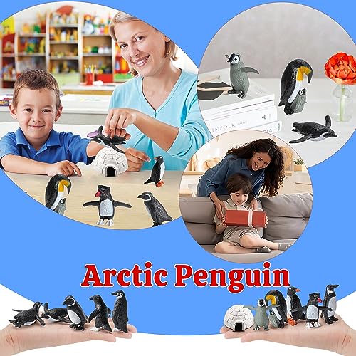 SCAHOW 11-Piece Penguin Figurines Set with Igloo – Realistic Plastic Arctic Animals for Kids, Cake Toppers, and Educational Play