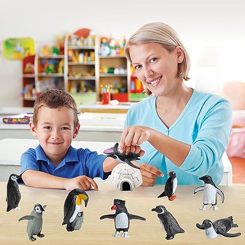 SCAHOW 11-Piece Penguin Figurines Set with Igloo – Realistic Plastic Arctic Animals for Kids, Cake Toppers, and Educational Play