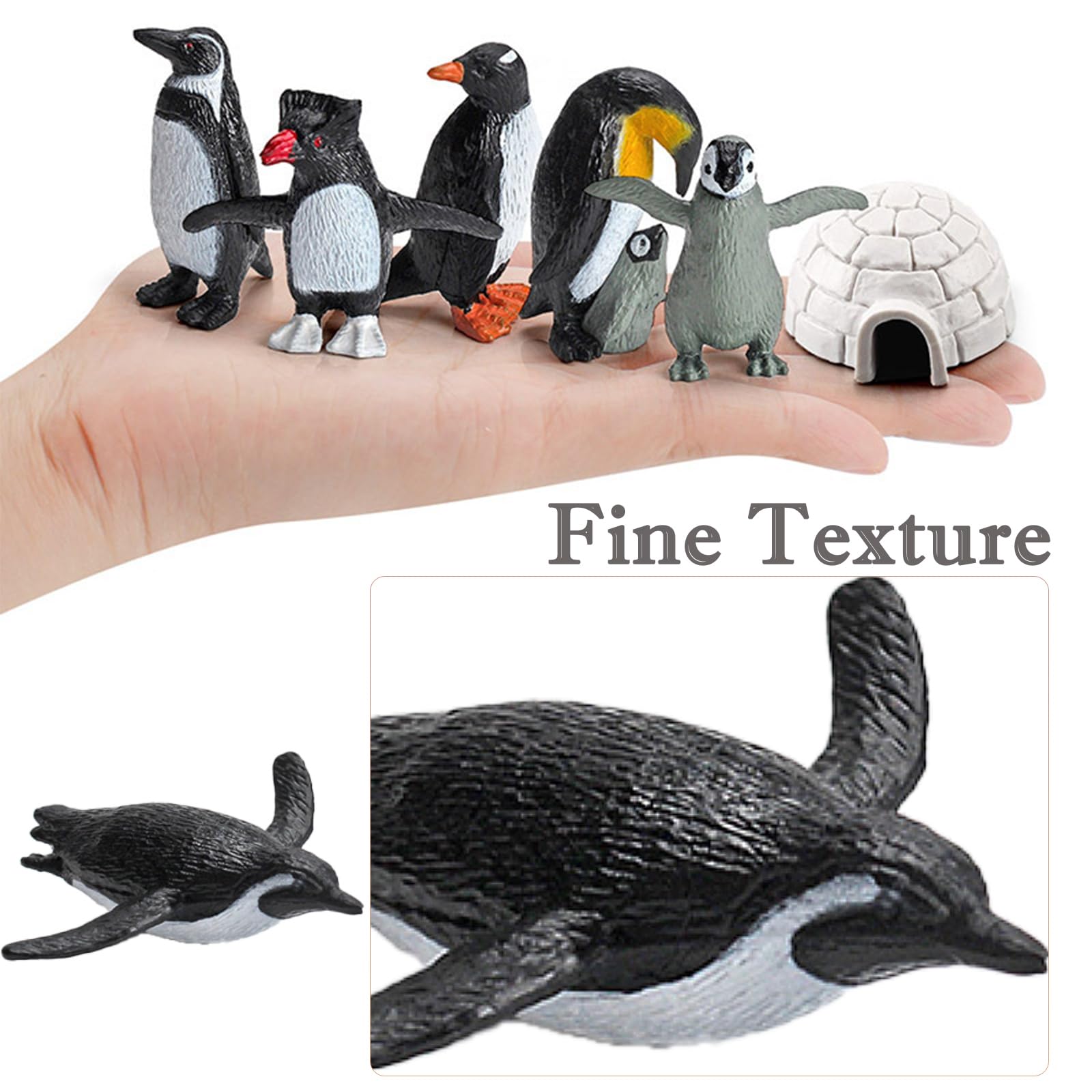 SCAHOW 11-Piece Penguin Figurines Set with Igloo – Realistic Plastic Arctic Animals for Kids, Cake Toppers, and Educational Play