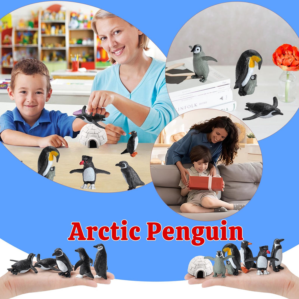 SCAHOW 11-Piece Penguin Figurines Set with Igloo – Realistic Plastic Arctic Animals for Kids, Cake Toppers, and Educational Play