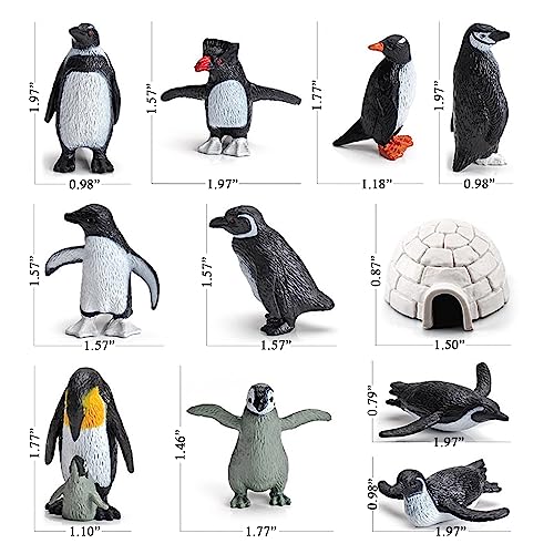 SCAHOW 11-Piece Penguin Figurines Set with Igloo – Realistic Plastic Arctic Animals for Kids, Cake Toppers, and Educational Play