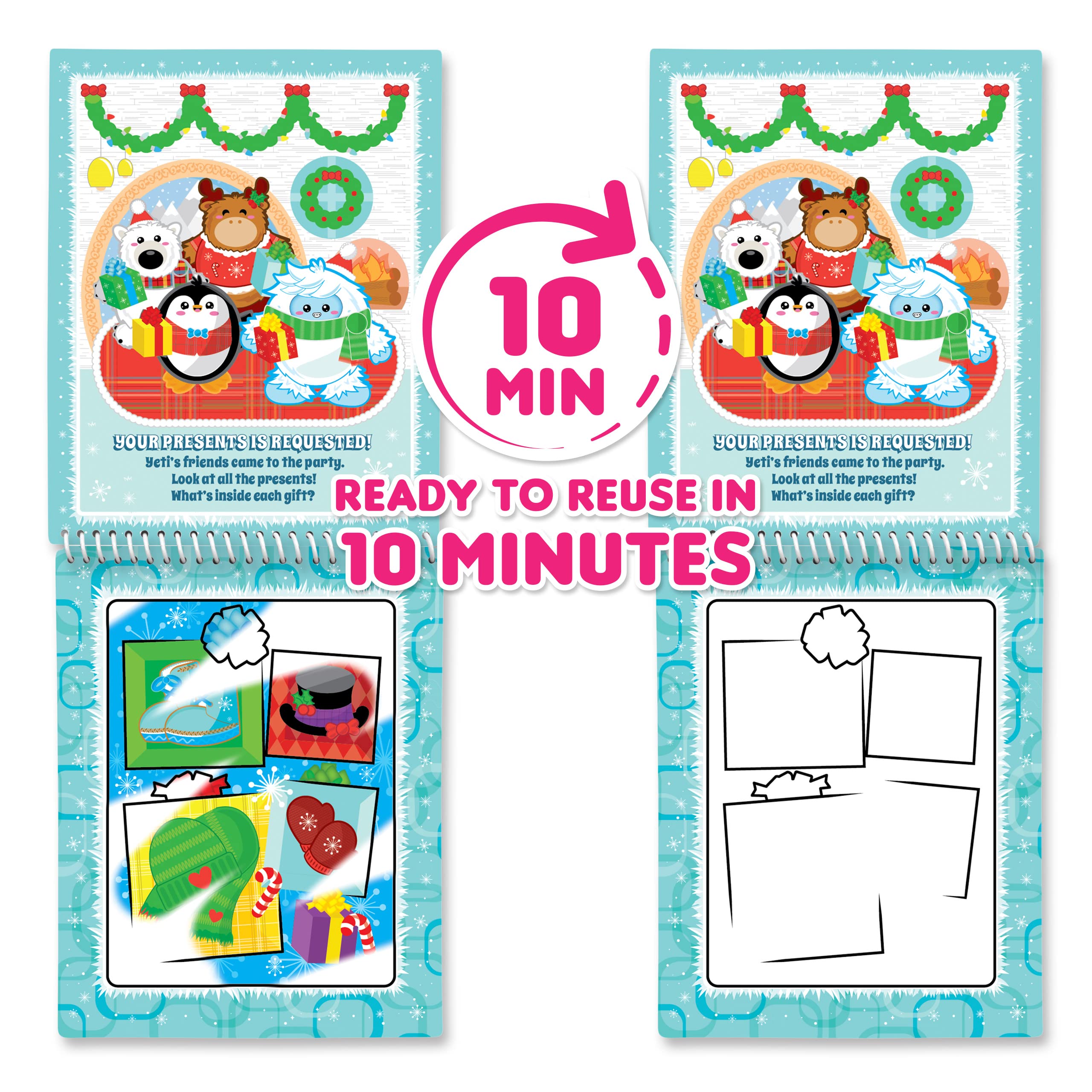 Scentco Holiday Water Magic 2-Pack: Candy Cane & Gingerbread Scented Reusable Water Reveal Activity Books
