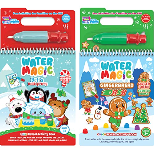 Scentco Holiday Water Magic 2-Pack: Candy Cane & Gingerbread Scented Reusable Water Reveal Activity Books