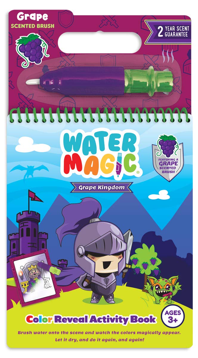 Scentco Water Magic Activity Books – Reusable Water Reveal with Scented Pens (Grape Kingdom & Construction)