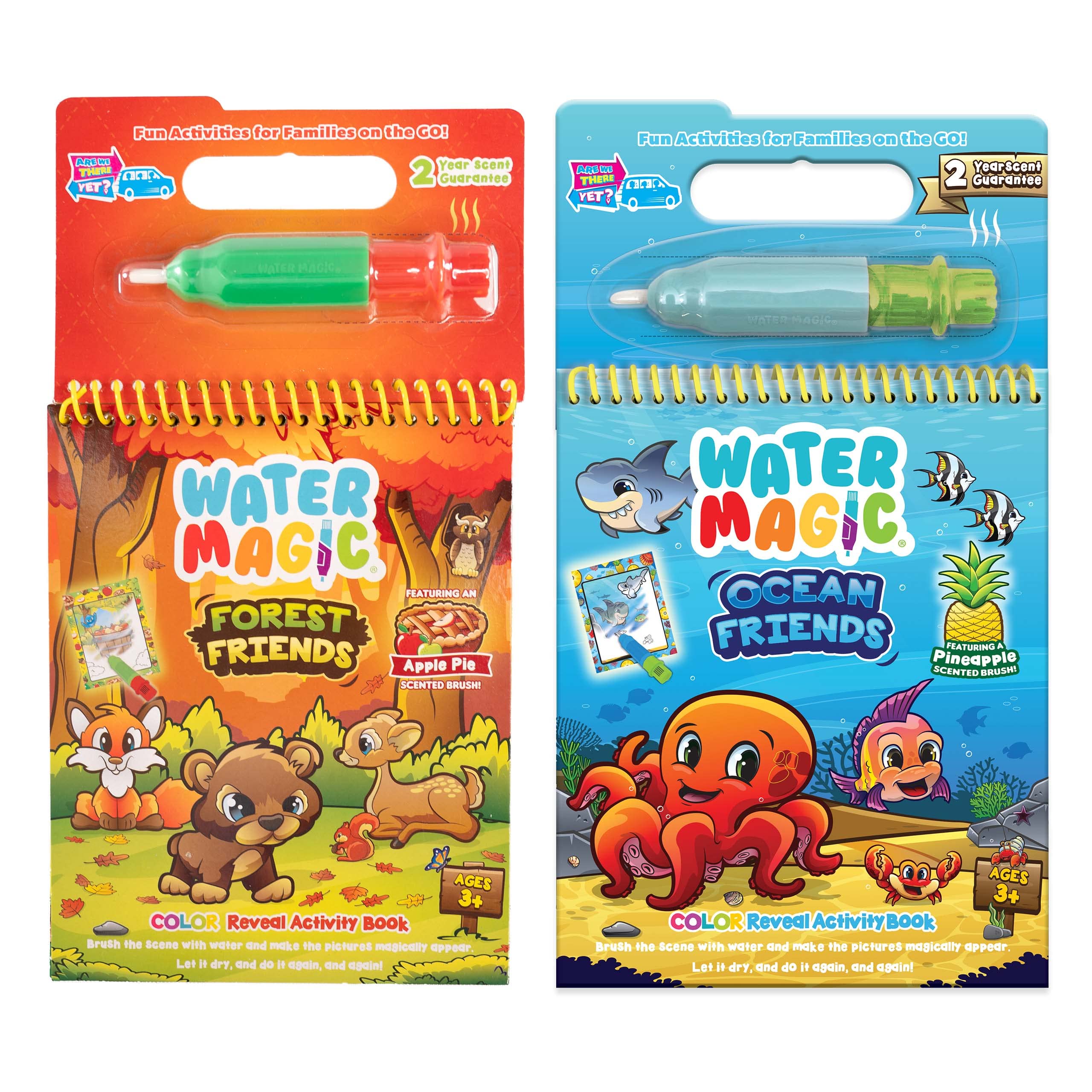 Scentco Water Magic Reusable Activity Books – Scented Water Brushes, No-Mess Coloring for Kids (Forest Friends & Ocean Friends)