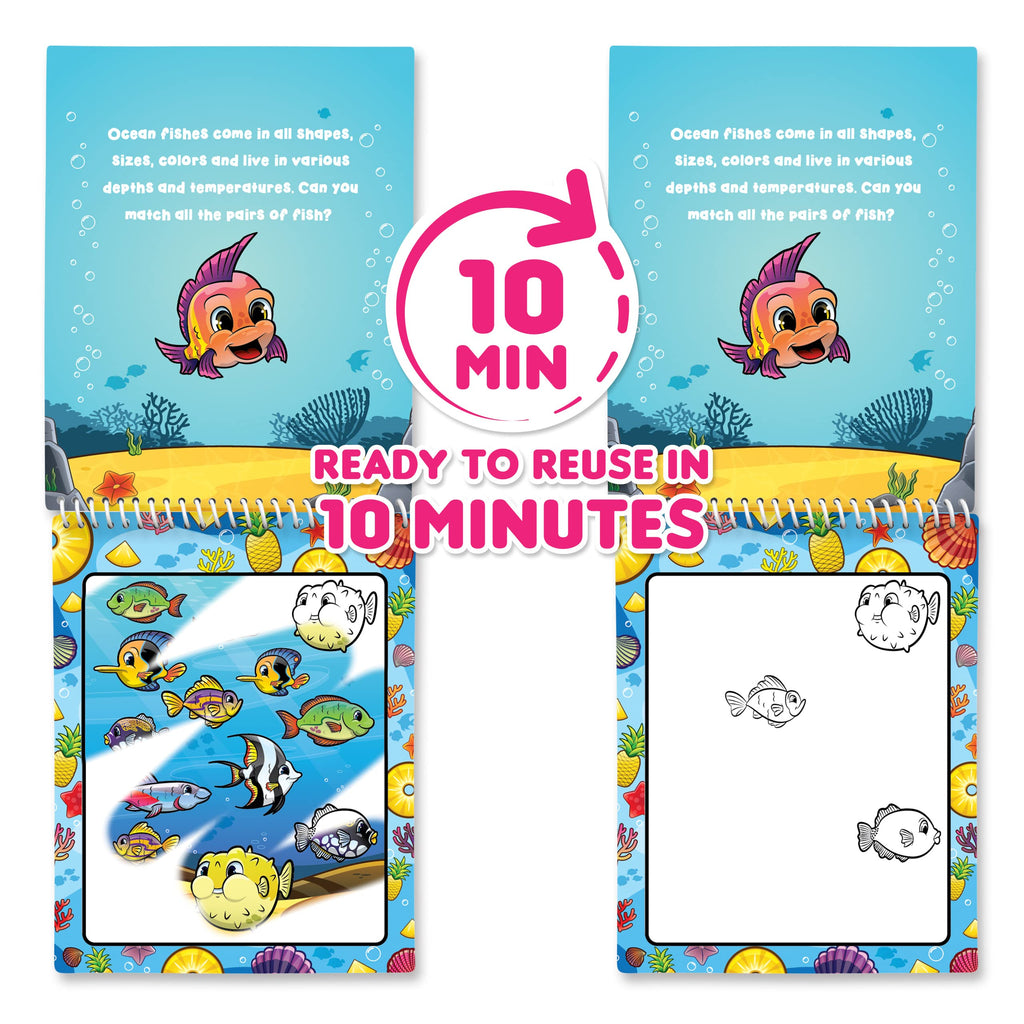 Scentco Water Magic Reusable Activity Books – Scented Water Brushes, No-Mess Coloring for Kids (Forest Friends & Ocean Friends)