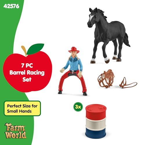 Schleich Farm World Barrel Racing Set - 7-Piece Cowgirl & Horse Rodeo Playset for Ages 3+