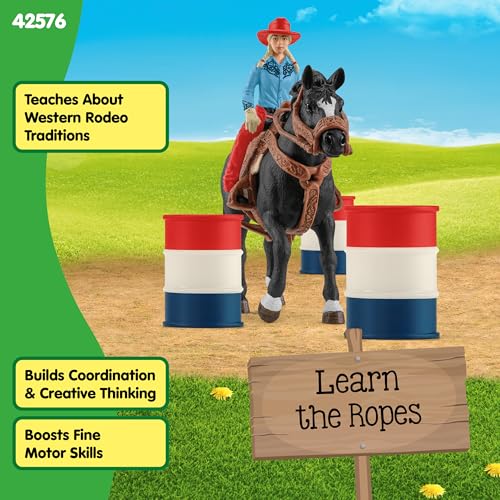 Schleich Farm World Barrel Racing Set - 7-Piece Cowgirl & Horse Rodeo Playset for Ages 3+
