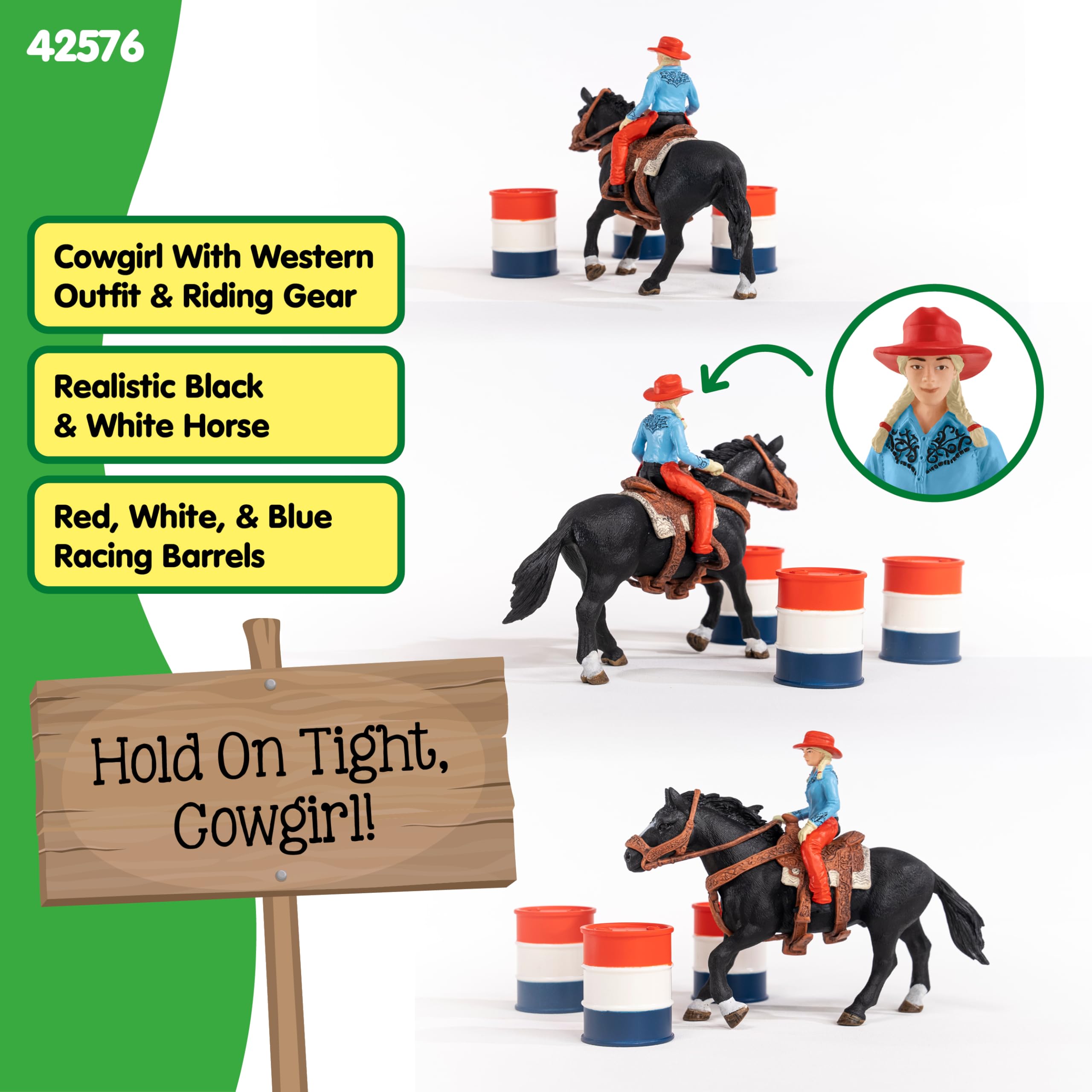 Schleich Farm World Barrel Racing Set - 7-Piece Cowgirl & Horse Rodeo Playset for Ages 3+
