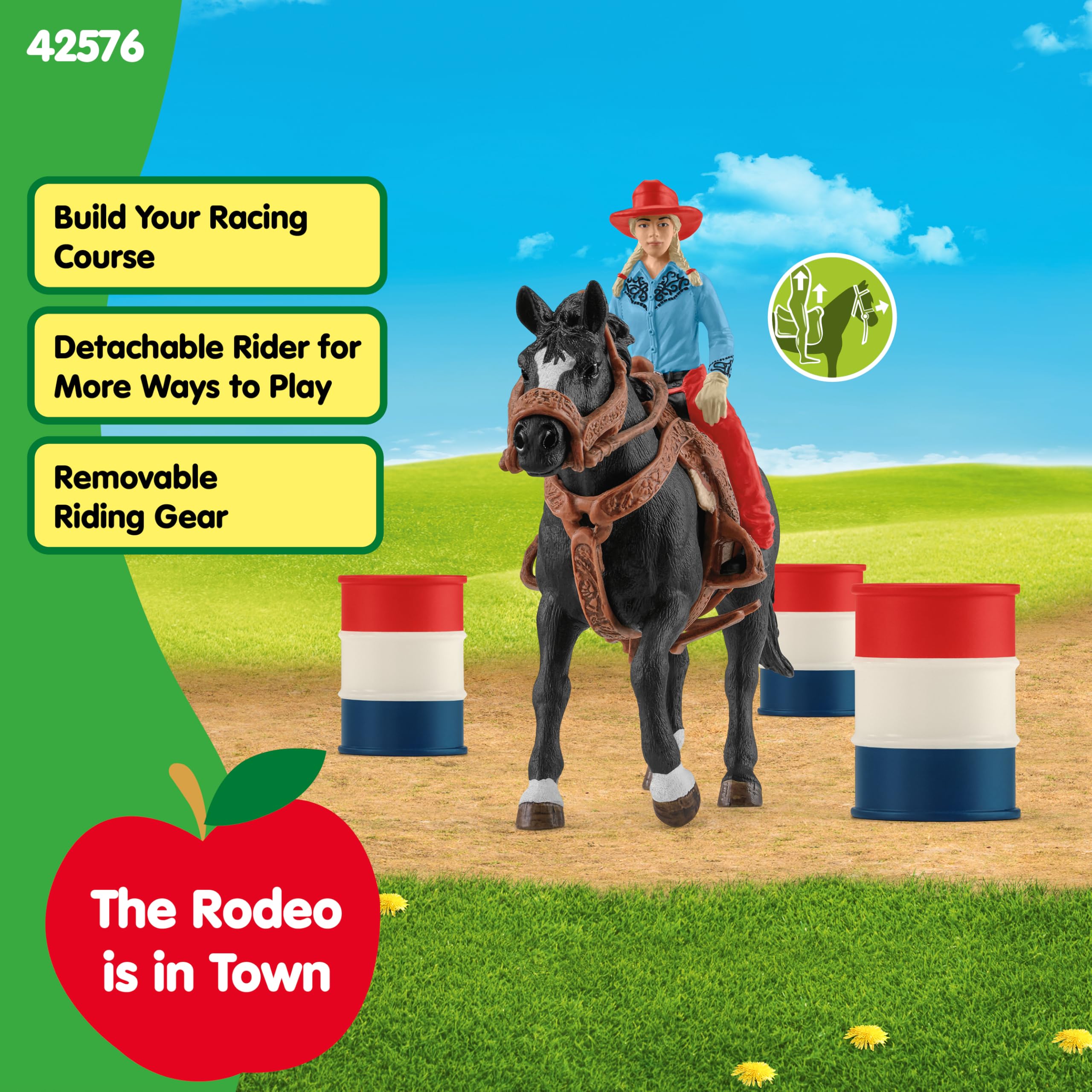 Schleich Farm World Barrel Racing Set - 7-Piece Cowgirl & Horse Rodeo Playset for Ages 3+