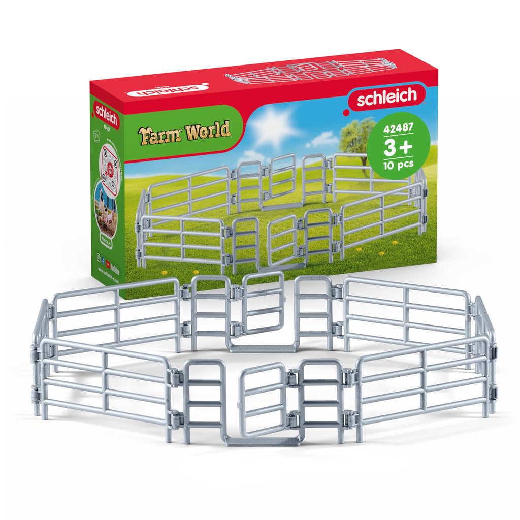 Schleich Farm World Corral Fence with Gate – 6-Piece Farm Animal Playset Accessory
