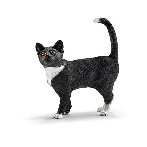 Schleich Farm World Standing Cat Figurine – Realistic Black and White Toy for Ages 3+
