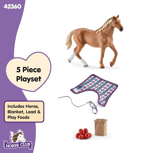 Schleich Horse Club English Thoroughbred 5-Piece Set – Realistic Horse Figurine with Blanket, Apples, Bucket & Halter Lead for Ages 5+