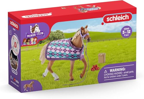 Schleich Horse Club English Thoroughbred 5-Piece Set – Realistic Horse Figurine with Blanket, Apples, Bucket & Halter Lead for Ages 5+
