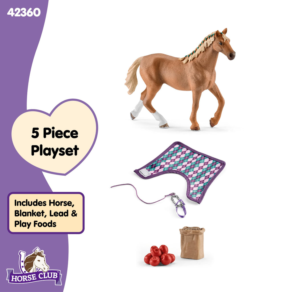Schleich Horse Club English Thoroughbred 5-Piece Set – Realistic Horse Figurine with Blanket, Apples, Bucket & Halter Lead for Ages 5+