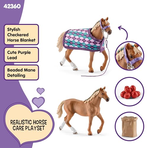 Schleich Horse Club English Thoroughbred 5-Piece Set – Realistic Horse Figurine with Blanket, Apples, Bucket & Halter Lead for Ages 5+