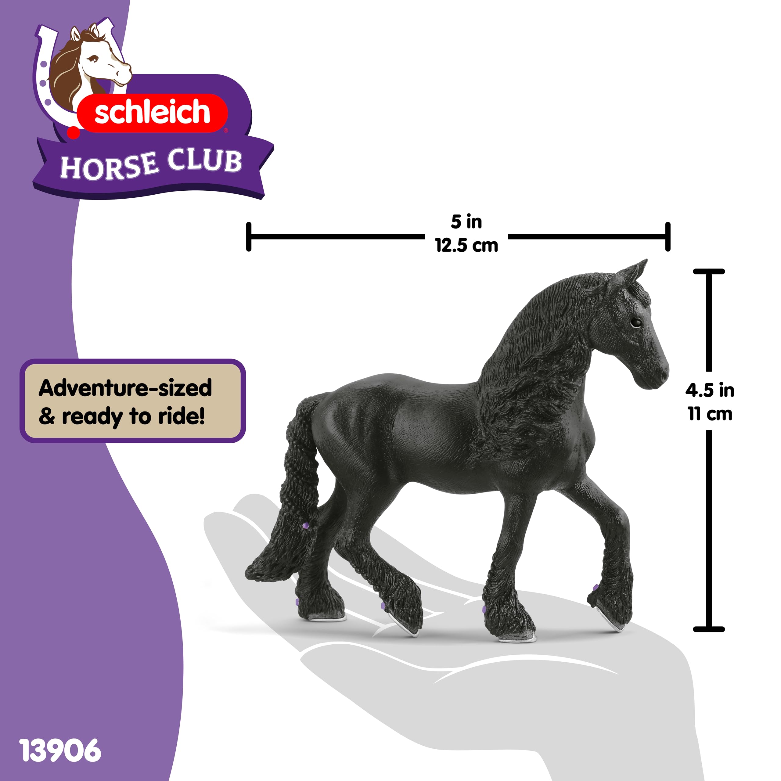 Schleich Horse Club Frisian Mare Toy Figurine – Detailed Braided Mane & Realistic Design, Imaginative Play for Kids Ages 5+