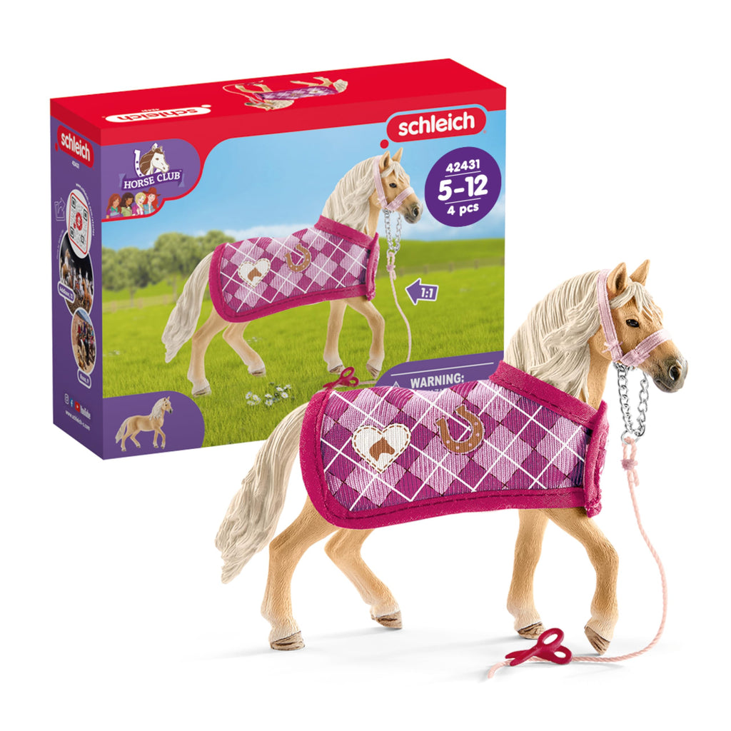 Schleich Horse Club Sofia's Fashion Creation for Andalusians - 4-Piece Horse Toy Set with Figurine, Blanket, Bridle & Scissors for Kids Ages 5+