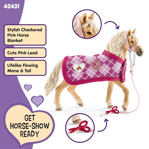 Schleich Horse Club Sofia's Fashion Creation for Andalusians - 4-Piece Horse Toy Set with Figurine, Blanket, Bridle & Scissors for Kids Ages 5+