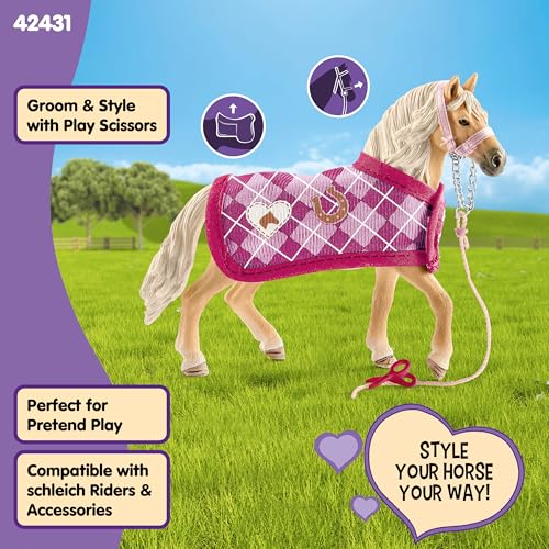 Schleich Horse Club Sofia's Fashion Creation for Andalusians - 4-Piece Horse Toy Set with Figurine, Blanket, Bridle & Scissors for Kids Ages 5+