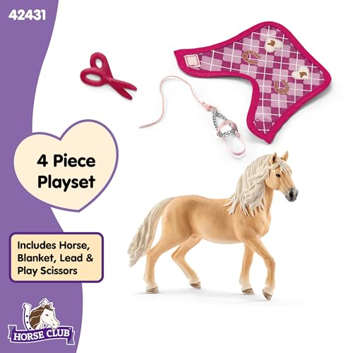 Schleich Horse Club Sofia's Fashion Creation for Andalusians - 4-Piece Horse Toy Set with Figurine, Blanket, Bridle & Scissors for Kids Ages 5+