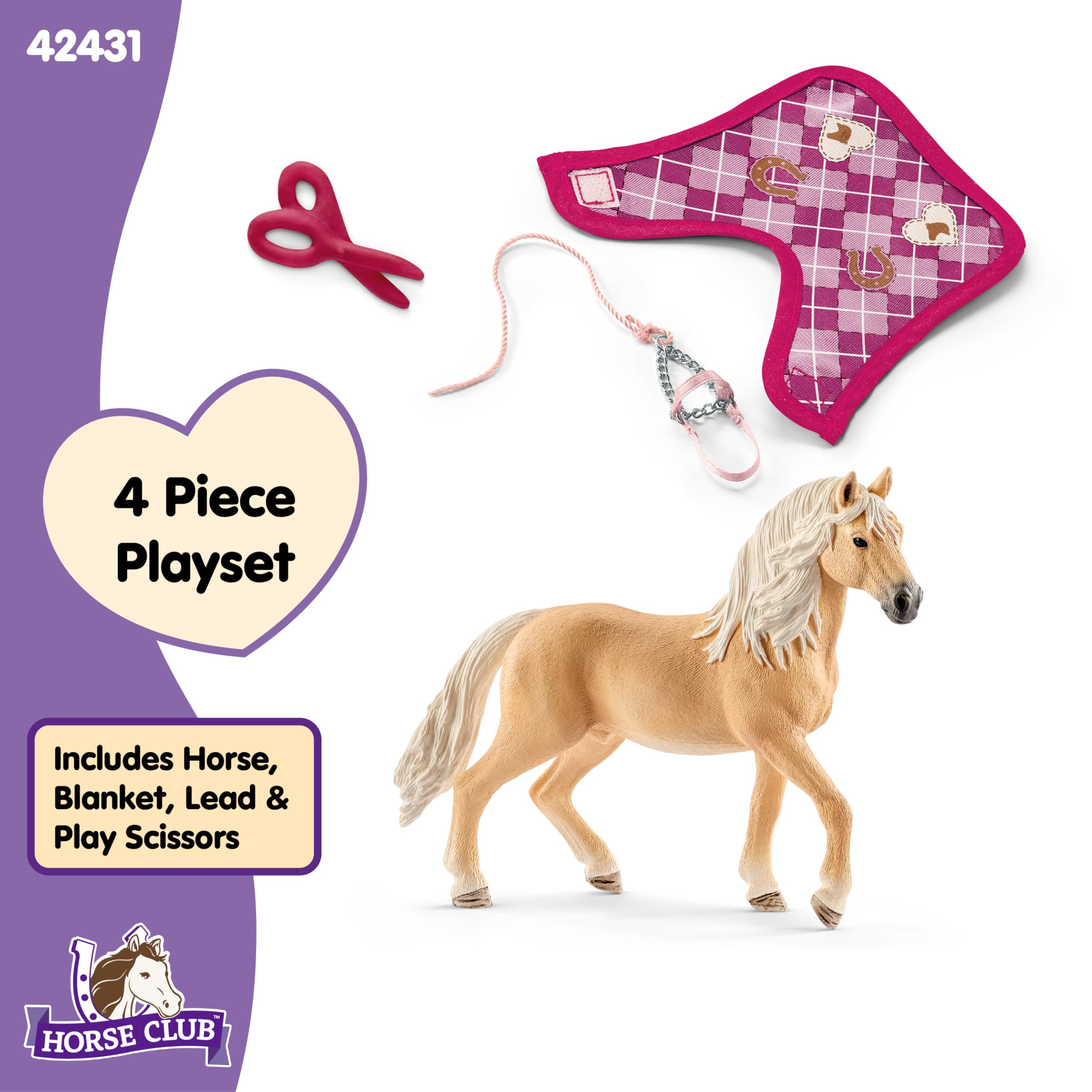 Schleich Horse Club Sofia's Fashion Creation for Andalusians - 4-Piece Horse Toy Set with Figurine, Blanket, Bridle & Scissors for Kids Ages 5+