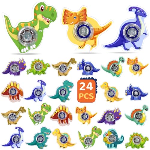 SCIONE 24 Dinosaur Fidget Spinners – Mini Party Favors for Kids, Classroom Prizes, and Goodie Bag Stuffers