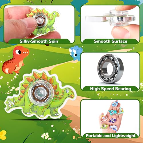 SCIONE 24 Dinosaur Fidget Spinners – Mini Party Favors for Kids, Classroom Prizes, and Goodie Bag Stuffers