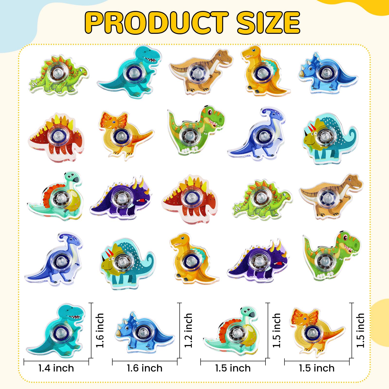 SCIONE 24 Dinosaur Fidget Spinners – Mini Party Favors for Kids, Classroom Prizes, and Goodie Bag Stuffers